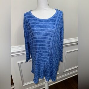 Democracy Womens Asymmetric Striped Blue Knit Sweater size 2XL